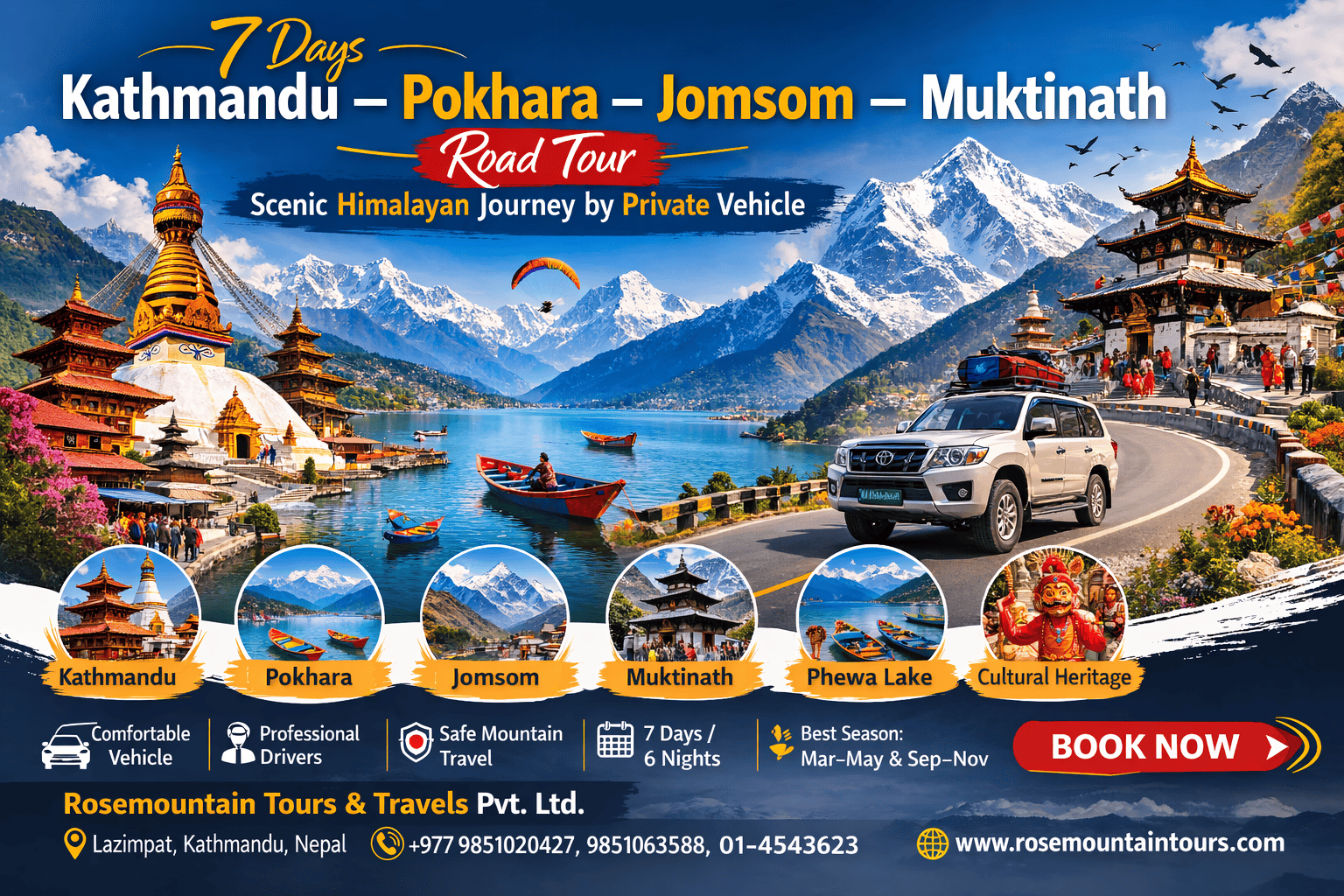 � � 7 Days Kathmandu – Pokhara – Jomsom –  Muktinath Road Tour